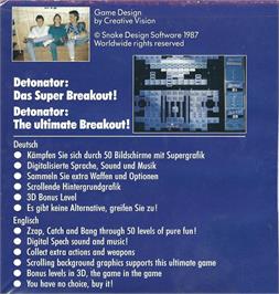 Box back cover for Detonator on the Commodore Amiga.